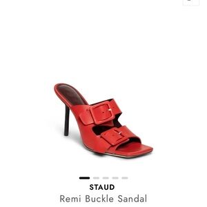 NWOT Staud Remi Buckle Heel in Tomato. Size 7